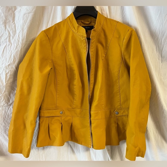 Y2K Savi Parker New York Size Faux Leather Jacket Coat Mustard Yellow Size 2x - Picture 1 of 4